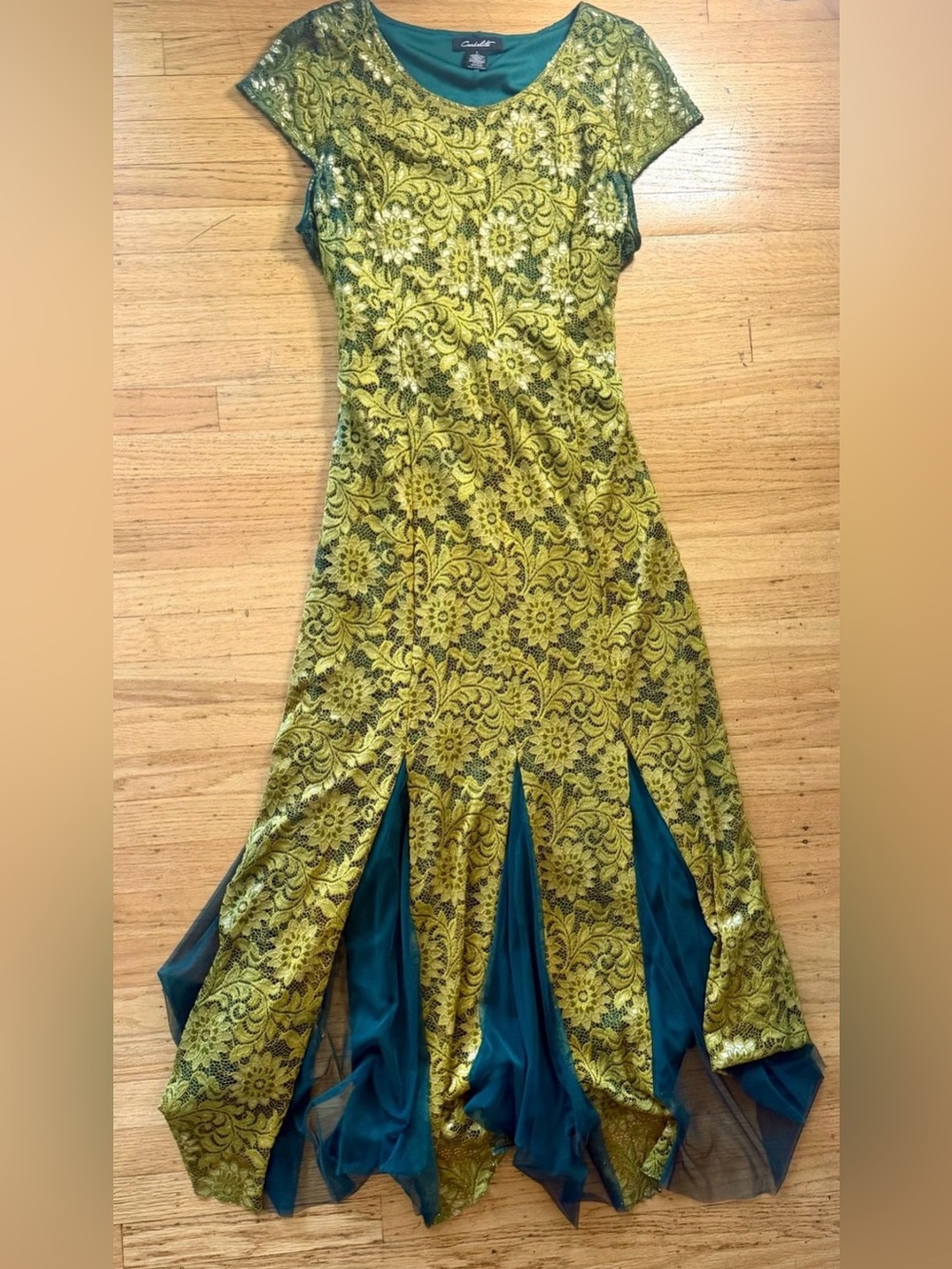 Y2K Vintage Candalite Lace Handkerchief Hem Maxi Festival Dress